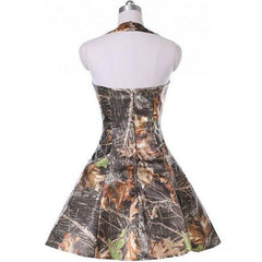 Short A-Line Camo Wedding Dresses Sleeveless Halter Zipper Camouflage