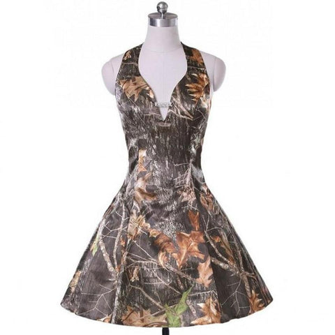Short A-Line Camo Wedding Dresses Sleeveless Halter Zipper Camouflage