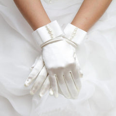 Short Full Fingers Faux Pearl Beaded Gloves