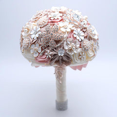 Silk Wedding Flowers Rhinestone Jewelry Blush Pink Brooch Bouquet