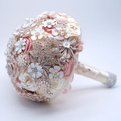 Silk Wedding Flowers Rhinestone Jewelry Blush Pink Brooch Bouquet