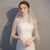 Simple and Elegent Crystal Beaded Short Bridal Veils with Lace Appliques (Off-White)