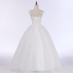 Simple Elegant Wedding Dress V-neck Lace Flower with Beading Floor-length