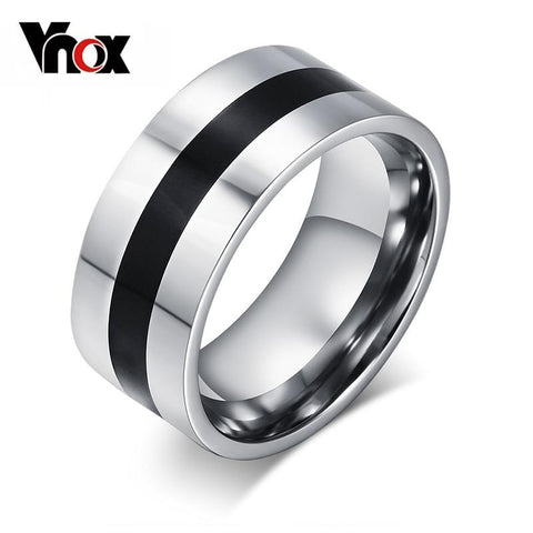 Simple Men's Rings with Black Line in The Middle Stainless Steel