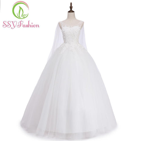 Simple White Lace Wedding Dress Sleeveless with Ribbons Floor-length Appliques Elegant Wedding Gown