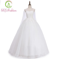 Simple White Lace Wedding Dress Sleeveless with Ribbons Floor-length Appliques Elegant Wedding Gown
