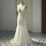 Sleeveless V Neckline Illusion Back Mermaid Lace Wedding Dress
