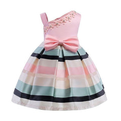 Stamp Striped Strapless Dress With Bow