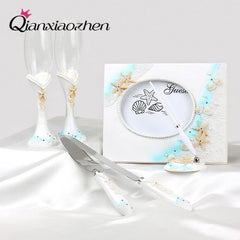 Starfish Guest Book Pen Set Toasting Flutes Serving Set