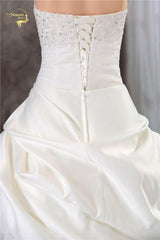 Strapless Wedding Dress A Line Organza & Lace + Beading