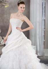 Strapless Wedding Dress A Line Organza & Lace + Beading