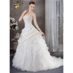 Strapless Wedding Dress A Line Organza & Lace + Beading