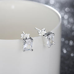 Swarovski Crystal Stud Rectangle diamond cut Earring in White Gold Plated