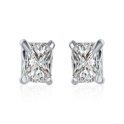 Swarovski Crystal Stud Rectangle diamond cut Earring in White Gold Plated