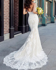 Sweetheart Mermaid Wedding Dress Unique Lace Appliques