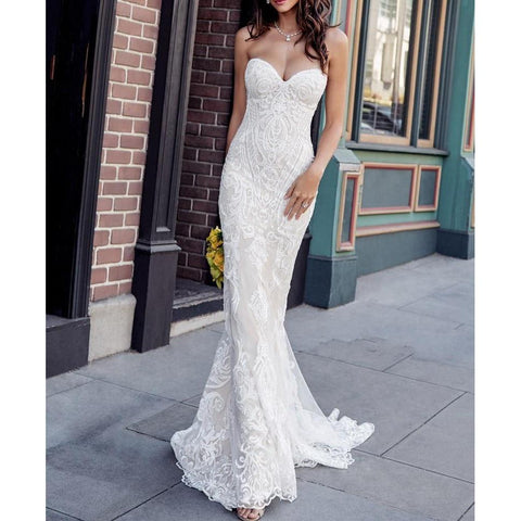 Sweetheart Mermaid Wedding Dress Unique Lace Appliques