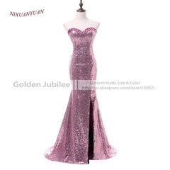 Sweetheart Sequined Floor Length Gown Sexy Side Split Mermaid Bridesmaid Dress