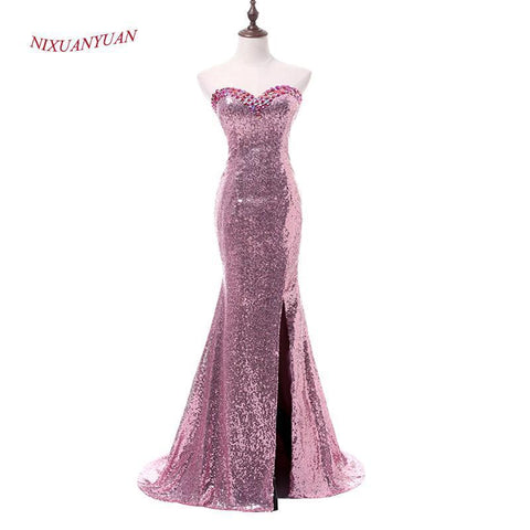 Sweetheart Sequined Floor Length Gown Sexy Side Split Mermaid Bridesmaid Dress