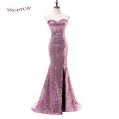 Sweetheart Sequined Floor Length Gown Sexy Side Split Mermaid Bridesmaid Dress