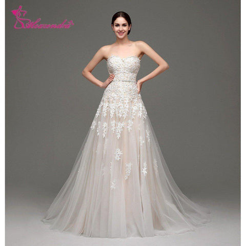 Sweetheart Tulle A Line Wedding Dress Appliqued 2 colors
