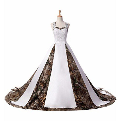 Sweetheart White and Camouflage Wedding Dress