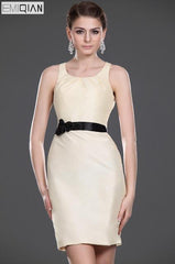 Tank Short Bridesmaid Dress with Black Sash