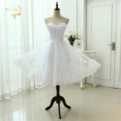 Tea Length Wedding Dress Sweetheart White Appliques Lace