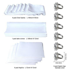 Teal Blue Table Runner + Napkins + Chair Sash Bows + Napkin Rings