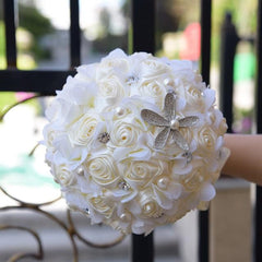 Turquoise Nautical Wedding Bridal Bouquet Starfish Pearl Crystals 2 colors