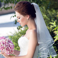 Two Layers Tulle Rbbon Edge Bridal Veils