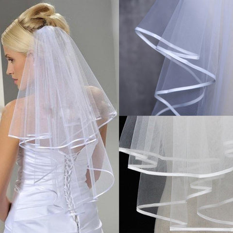 Two Layers Tulle Rbbon Edge Bridal Veils