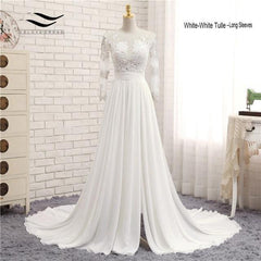 V-neck Chapel Train Long Zipper Cap Sleeves Lace Applique A Line Wedding Dress