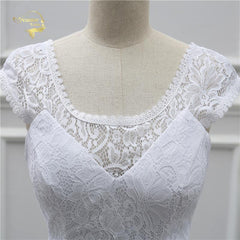 V Neck Sexy Simple Lace White Mermaid Wedding Dress