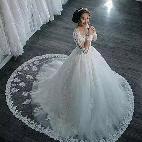 Vestidos De Noiva 2019 Elegant A Line Long Sleeve Wedding Dress