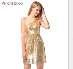 Vivian's Bridal A Line Sequin Dress  One Shoulder Short Bridesmaid Dress
