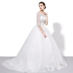 Wedding Dress Lace Half Sleeve Court Train Boat Neck Elegant Wedding Gown