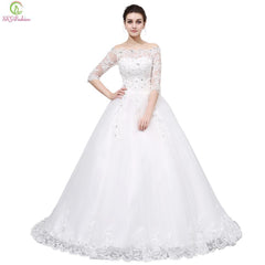 Wedding Dress Lace Half Sleeve Court Train Boat Neck Elegant Wedding Gown