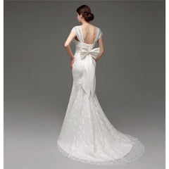 Wedding Dress Mermaid V-neck Cap Sleeves Bow Crystals Boho Wedding Gown Multiple Colors