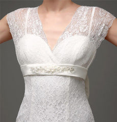Wedding Dress Mermaid V-neck Cap Sleeves Bow Crystals Boho Wedding Gown Multiple Colors