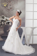 White Flower A Line Applique Wedding Dress Sweetheart Neckline