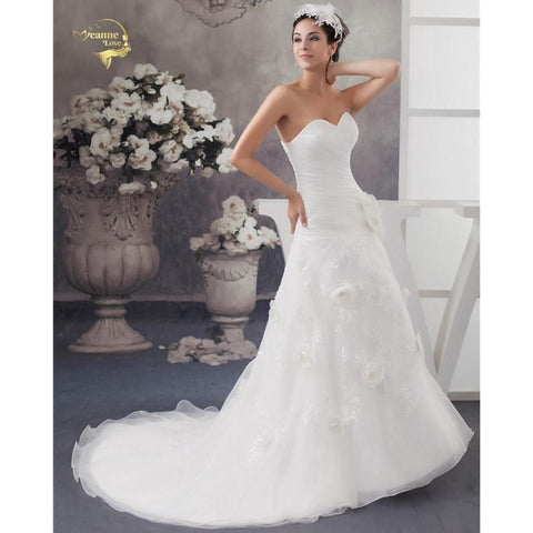White Flower A Line Applique Wedding Dress Sweetheart Neckline