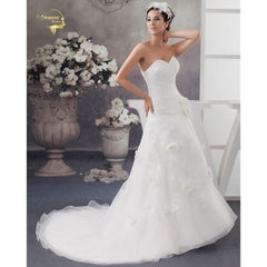 White Flower A Line Applique Wedding Dress Sweetheart Neckline