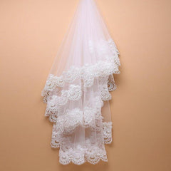 White Ivory Tulle  Wedding Veil Lace Edge