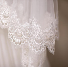 White Ivory Tulle  Wedding Veil Lace Edge