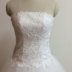 White Lace Long Back  Short Front Wedding Dress Crystals High Low
