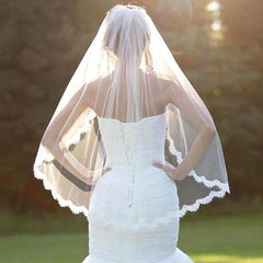 White Lace Veil 1 Layers Tulle Ribbon Edge