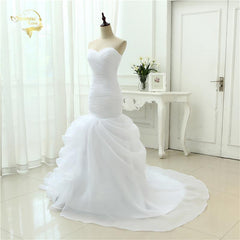 White Organza Simple Elegant Mermaid Wedding Dress