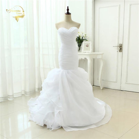 White Organza Simple Elegant Mermaid Wedding Dress