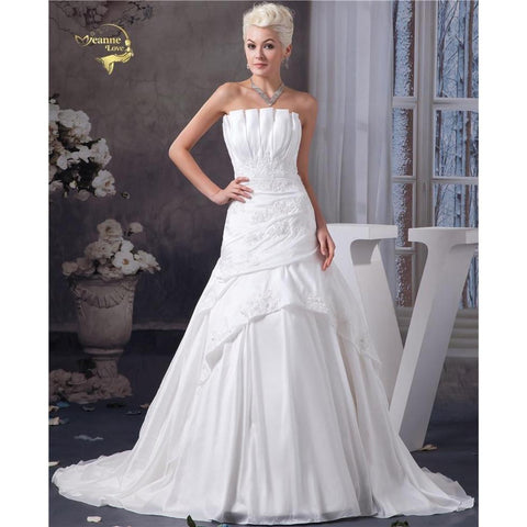 White Taffeta Wedding Dress Applique Beading Off The Shoulder