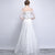 White Wedding Dress Boat Neck Short Sleeved Simple Floor-length Feathers